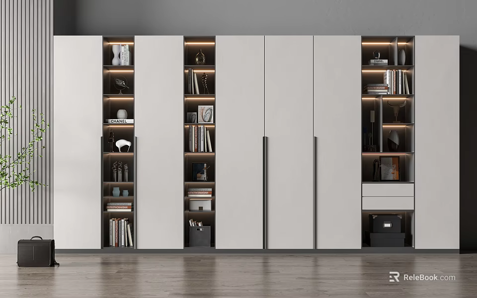 Modern White Bookcase With Multiple Shelves For Storage And Decorative Items 3d model