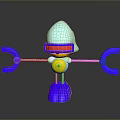 3D Character With Light Blue Head Red Goggles Yellow Sphere And Blue Fork Arms