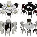 Modern Round Dining Table Sets With Marble Tabletop And Various Chair Designs 3d model
