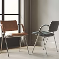 Brown and Black Office Chairs with Leather Seats Metal Frames Modern Interior