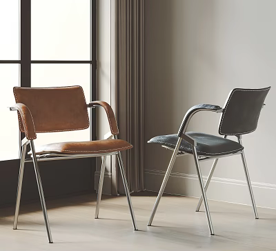 Brown and Black Office Chairs with Leather Seats Metal Frames Modern Interior 3d model