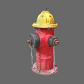 Red And Yellow Fire Hydrant With Leaking Water Drops On Gray Background