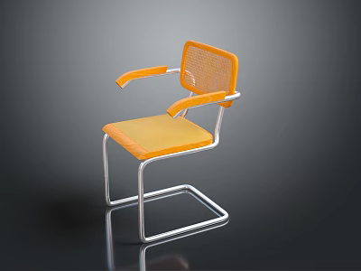 Modern Orange Mesh Back Chair With Metal Frame And Comfortable Seat 3d model