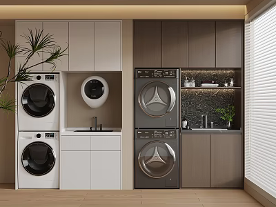 Modern Balcony Cabinet with Washing Machine Dryer Sink and Storage Space 3d model