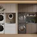 Modern Balcony Cabinet with Washing Machine Dryer Sink and Storage Space