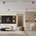 Modern Living Dining Room Interior With Sofa Coffee Table Dining Set Wooden Wall And Artwork