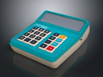Portable Electronic Calculator With Turquoise And White Design Display Screen And Numeric Keypad 3d model