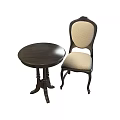 Tech Exhibition Hall Interior Featuring Dark Round Table And Beige Cushioned Chair 3d model