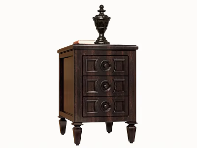 Traditional Dark Brown Wooden Nightstand With Three Drawers And Carved Legs 3d model