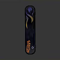 Man Riding Dark Blue Skateboard With Orange Yellow Patterns And Blue Wheels