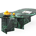 Elegant Oval Coffee Table With Green Black Marble Pattern Bowl Of Oranges And Gardenland Magazine