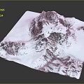 3D Snowy Mountain Terrain Model With Snow Covered Slopes And Rocky Peaks