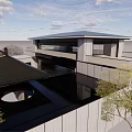 Modern Glass Facade Sales Office Building With Wooden Columns And Open Design