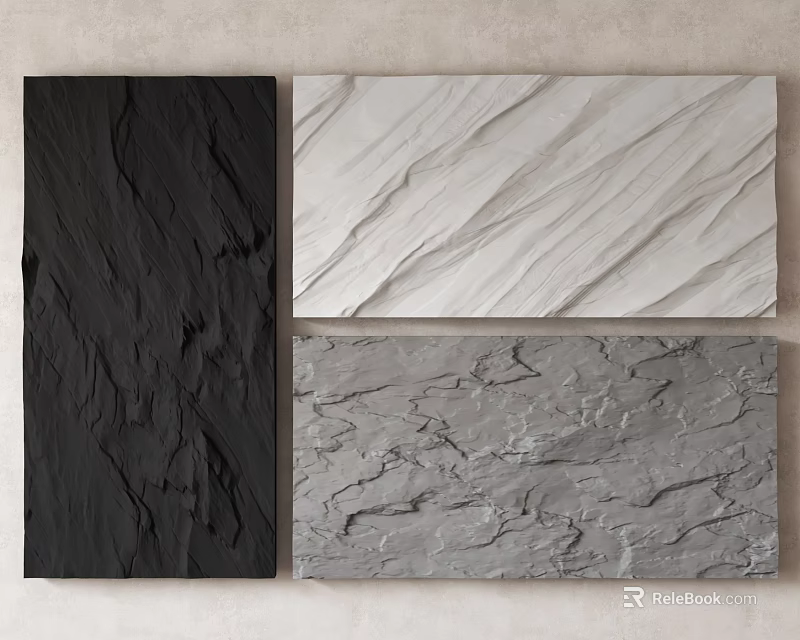 Black White Gray Natural Textured Slate Panels For Interior Wall Decor 3d model 
