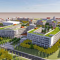 Modern School Buildings With Green Roofs Multiple Buildings Trees And Roads