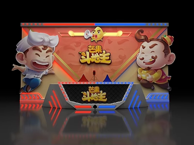 Cheese Landlords Themed Photo Check In Spot With Cartoon Characters And Colorful Backdrop 3d model