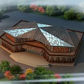 Modern Architectural Exterior With Large Glass Windows Wooden Decorative Elements And Green Surroundings