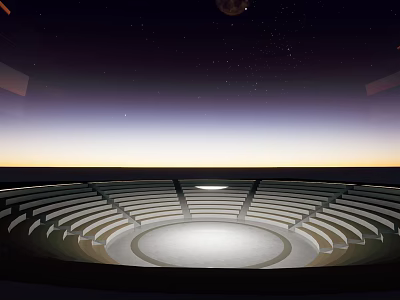 Open Air Amphitheater With Tiered Seats Under Starry Sunset Sky Backdrop 3d model