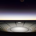 Open Air Amphitheater With Tiered Seats Under Starry Sunset Sky Backdrop 3d model