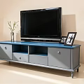 Modern Blue And Gray TV Stand With Drawers Open Shelves TV Vase And Photo Frames