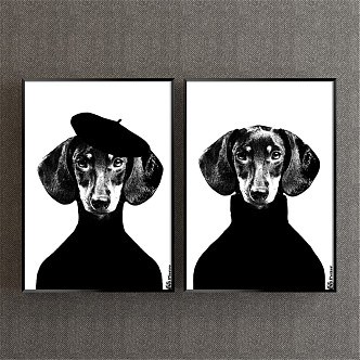 Modern Animal Painting Simple Black and White Children's Room Animal Dog Decorative Painting 3d model