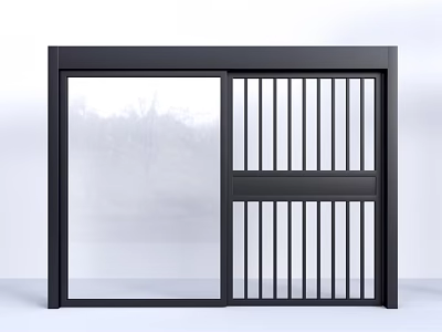 Black Sliding Entry Door with Glass Panel and Grille Design 3d model