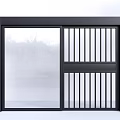 Black Sliding Entry Door with Glass Panel and Grille Design 3d model