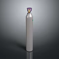 Tall Shiny Silver Gas Cylinder With Purple Gold Valve And Green Label