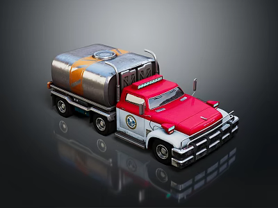Vintage Functional Tanker Truck With Red Cab Silver Tanker Reflective Surface And Classic Design 3d model