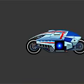Futuristic Sci Fi Vehicle With Blue White Red Streamlined Design And Glowing Engine