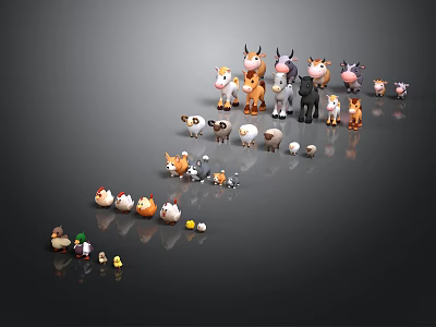 Diverse Animal Figurines Collection With Various Species Arranged On Dark Background 3d model