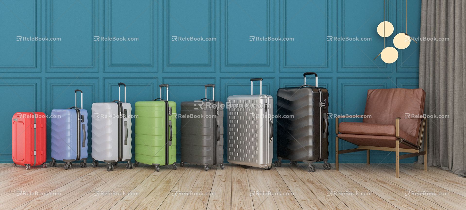 Modern luggage trolley luggage 3d model