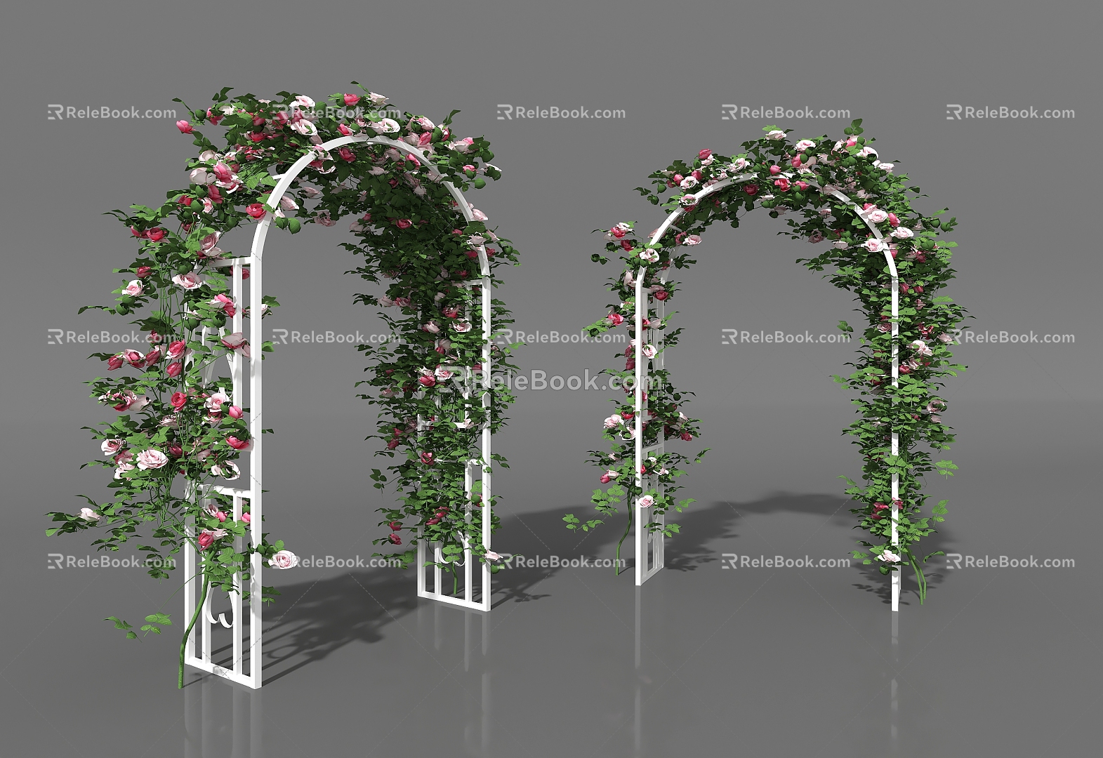 Arched Door Carved Flower Arch Flower Basket Flower Flowers 3d model