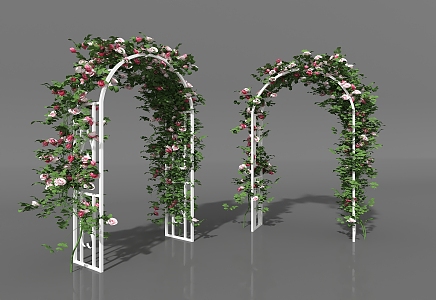 Arched Door Carved Flower Arch Flower Basket Flowers 3d model