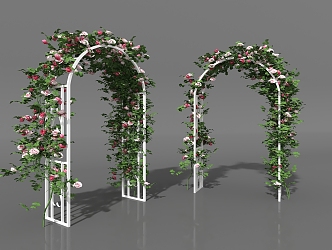 Arched Door Carved Flower Arch Flower Basket Flowers 3d model