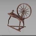 Antique Copper Spinning Wheel With Wooden Frame And Traditional Textile Equipment