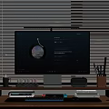 Modern Workspace Desk With Computer Monitor Office Supplies And Blinds Background