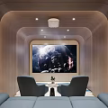 Modern Home Theater With Wooden Panels Large Screen And Seating