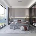 Modern Bedroom Interior Design With Large Bed Floor to Ceiling Windows and Wardrobe
