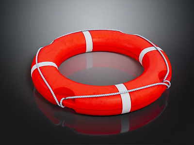 High Visibility Red Lifebuoy With White Stripes And Secure Rope For Marine Safety Equipment 3d model