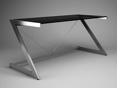 Modern Office Desk With Black Glass Top And Sleek Stainless Steel Frame 3d model