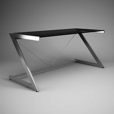 Modern Office Desk With Black Glass Top And Sleek Stainless Steel Frame 3d model