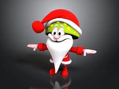Green Face Christmas Themed Cartoon Character Wearing Red Santa Hat And White Beard 3d model