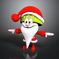 Green Face Christmas Themed Cartoon Character Wearing Red Santa Hat And White Beard