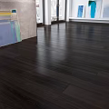 Dark Glossy Oak Wooden Flooring In Modern Interior With Artworks And Windows