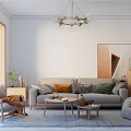 Cozy Living Room Interior With Sofa Pillows Rocking Chair Coffee Table Wall Mirror And Chandelier