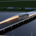 Modern Bridge Over Water With Cars And Illuminated Structure At Dusk