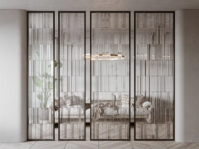 Modern Glass Room Divider With Metal Frame For Living Room Interior Design 3d model