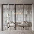 Modern Glass Room Divider With Metal Frame For Living Room Interior Design