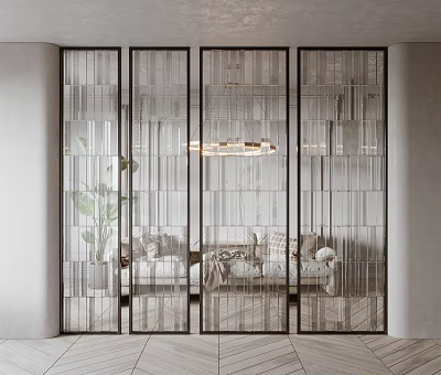 Modern Glass Room Divider With Metal Frame For Living Room Interior Design 3d model